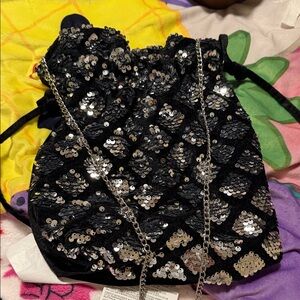 Sequin Crossbody Bag - Black and Silver
